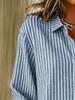 Casual fashionable striped print women's large size loose and light buttoned long-sleeved shirt cardigan top
