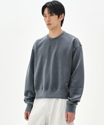 Sobeomeonteu 980G Crop Pigment Sweatshirt - Stone Navy -