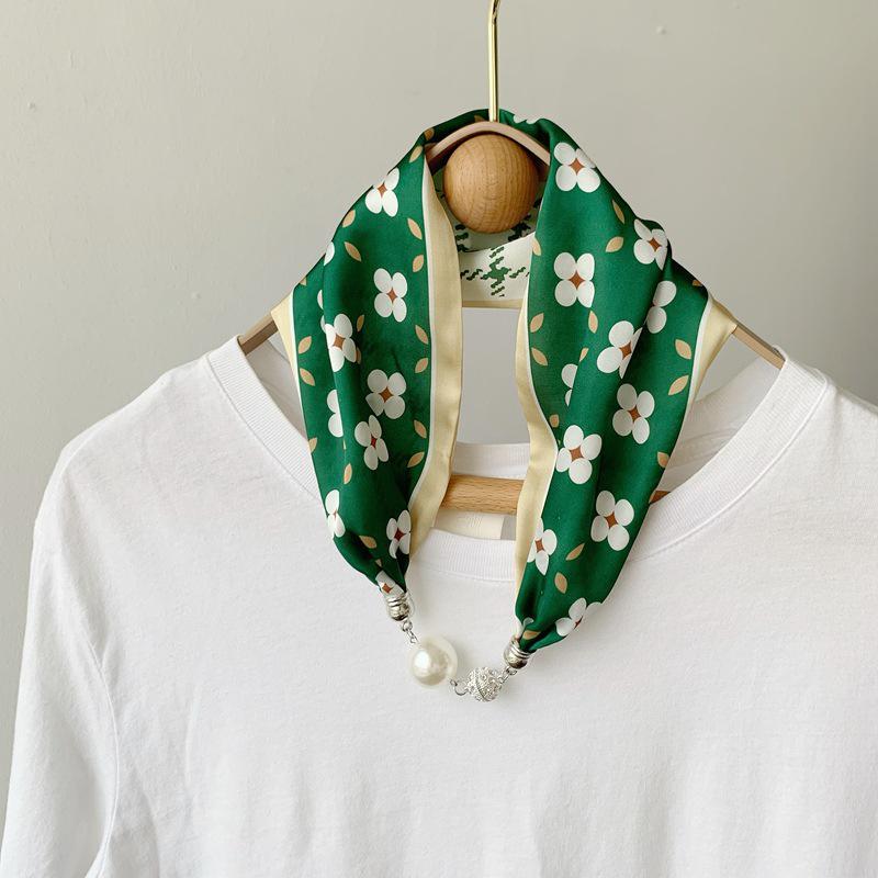 Lazy Magnetic Buckle Summer Scarf with Pearl Necklace Decoration for Women