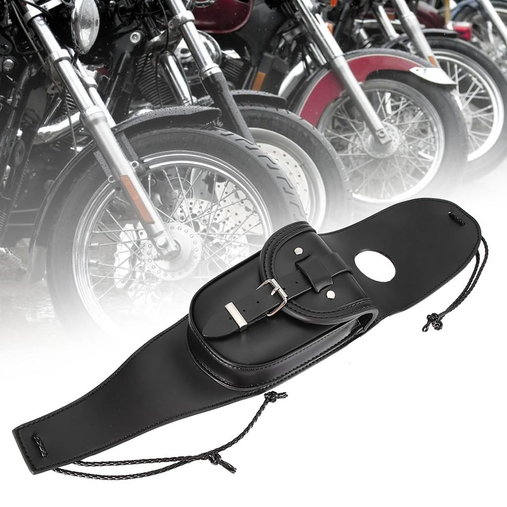 Universal Motorcycle Black PU Leather Fuel Tank Chap Cover Panel with Pouch Bag