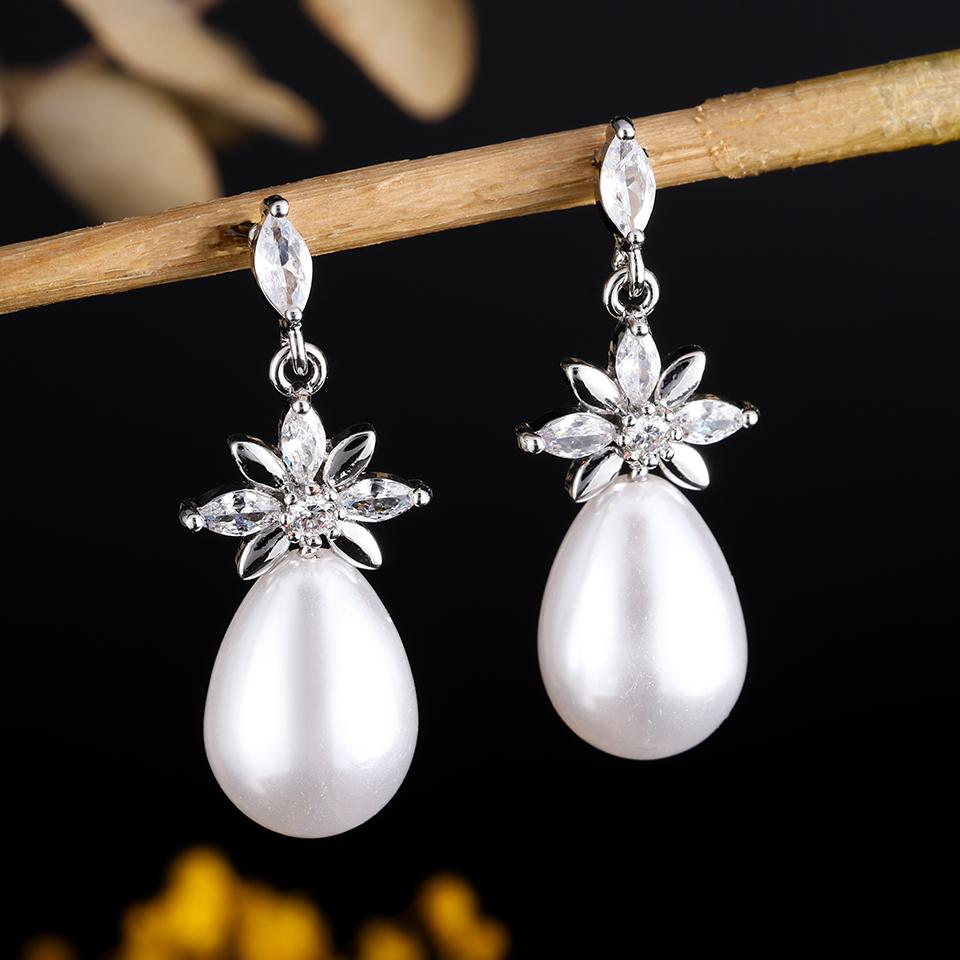 ZAKOL Fashion Simple Micropaved Zircon Imitation Pearl Women's Dangle Earrings Temperament Wedding Dinner Jewelry Accessories