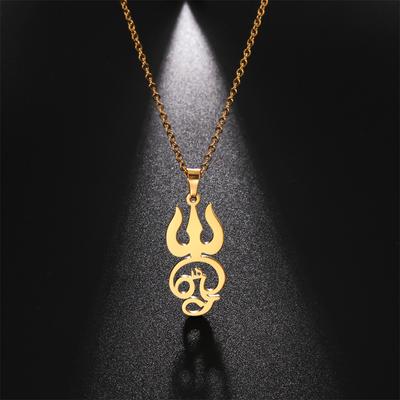  India Tamil Om Symbol Pendant Necklace Stainless Steel Vintage Trident Yoga Shiva Symbol Necklaces Amulet Jewelry Gifts