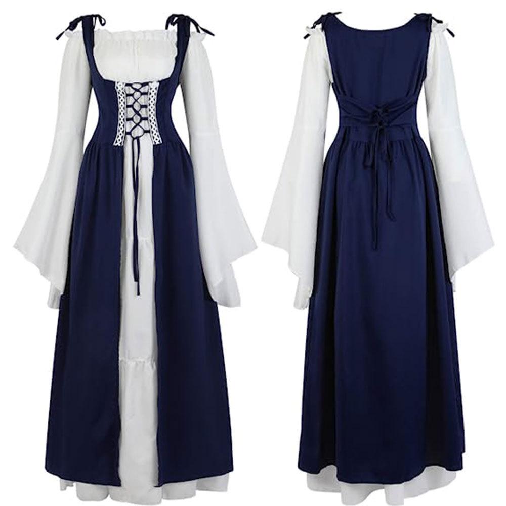 European and American Square Neck Tie-Up Waist Medieval Renaissance Vintage Dress Costume