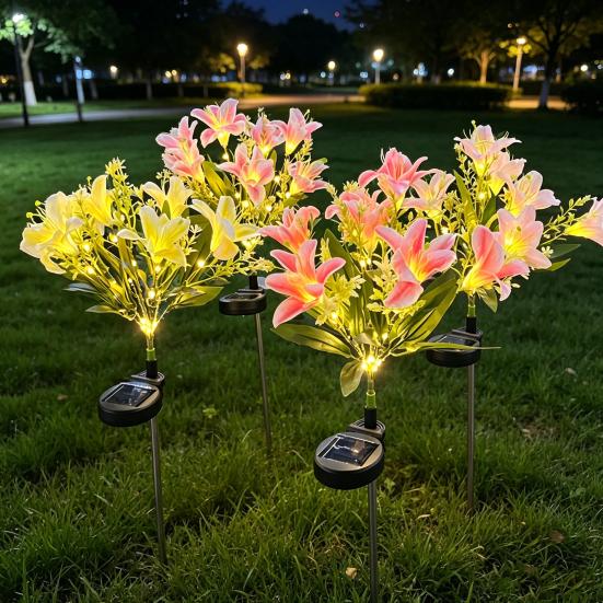 Solar Garden Lights Outdoor 7-Head Lily Light with Swaying Pole 4 Colors Waterproof Solar Powered LED String Lights for Yard Patio Pathway Energy