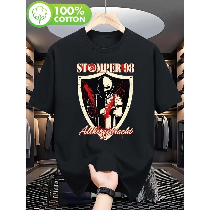 European sizes Men s Stomper Graphic T-Shirt - Black with Black & Red Japanese Anime-Inspired Design S