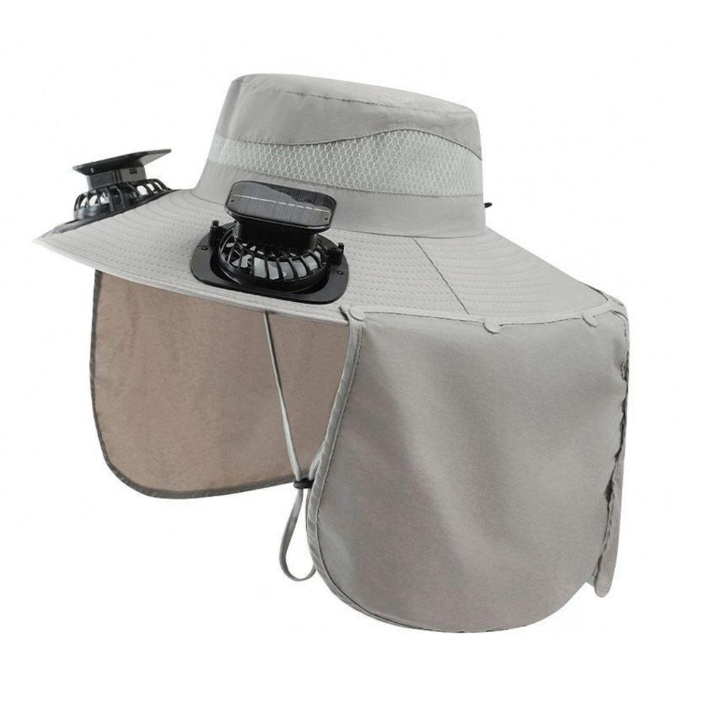 Solar Charging Solar Fan Hat Dual Solar Fan Sun Hat Casual Fishing Hat Summer светло-серый