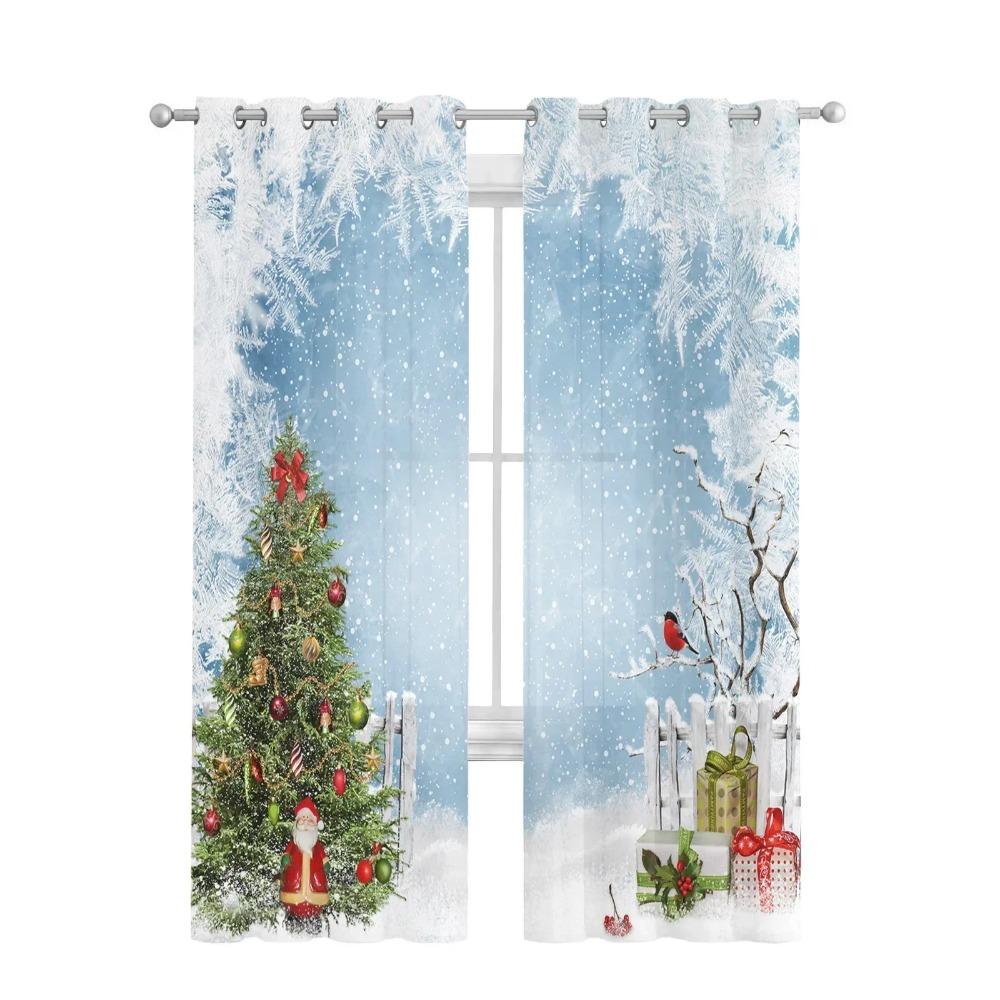 Vánoční stromeček dárky Santa Claus zvonky Sněhové vločky Tyl Průsvitné závěsy Obývací pokoj Ložnice Záclony Voál Organza Závěsy