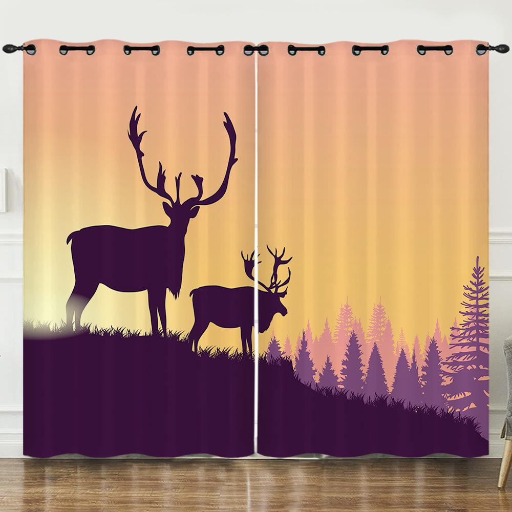 Curtain Animation Cartoon Deer Dream Deer Digital Printing Blackout Curtain Punching