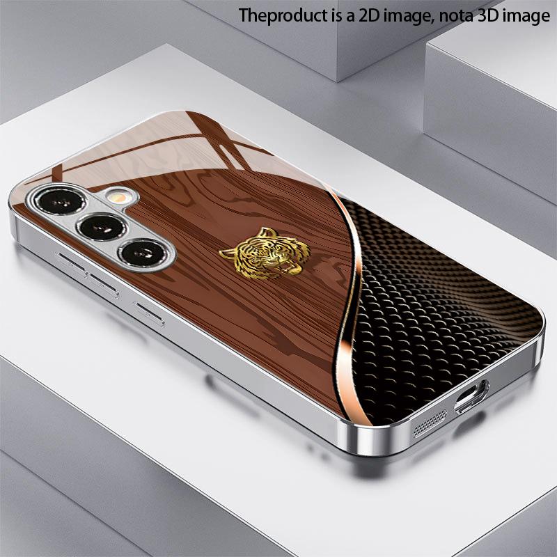 Wood Grain Gold Tiger Pattern 2D Phone Case for Samsung S26 S25 S24 S23 S22 S21 S20 A56 A36 A16 - Glass Protective Cover