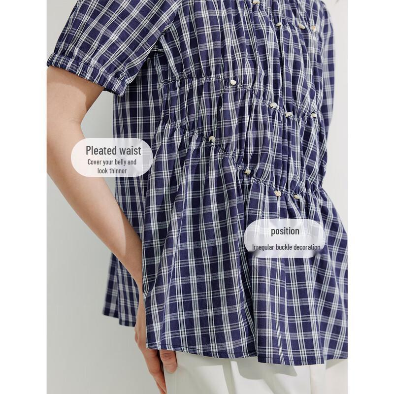 

Inman French Plaid Short Sleeve Babydoll Shirt S