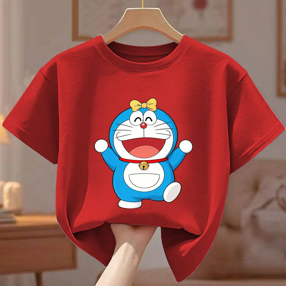 Doraemon Summer Boys and Girls Children's Short Sleeve Crew Neck Loose T-Shirt