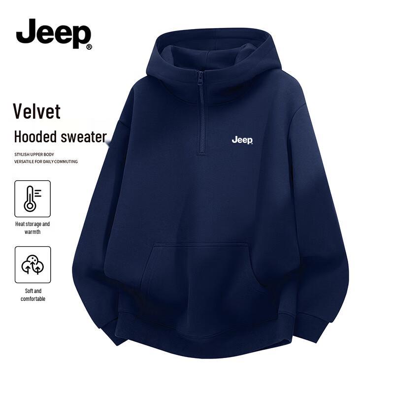 JEEP Men s Winter Fleece Lined Hooded Half-Zip Sweatshirt M