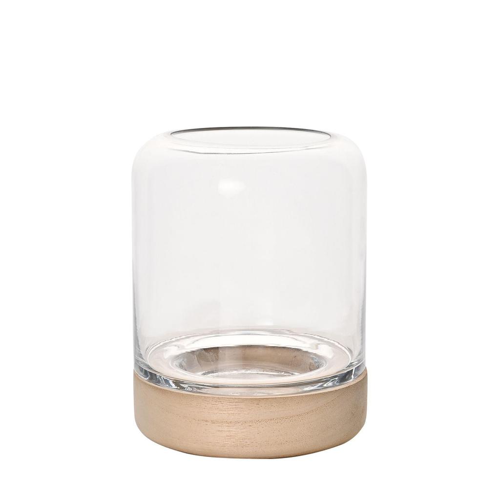 Hestia Handmade Candle Holder Clear Glass with Natural Base - Small