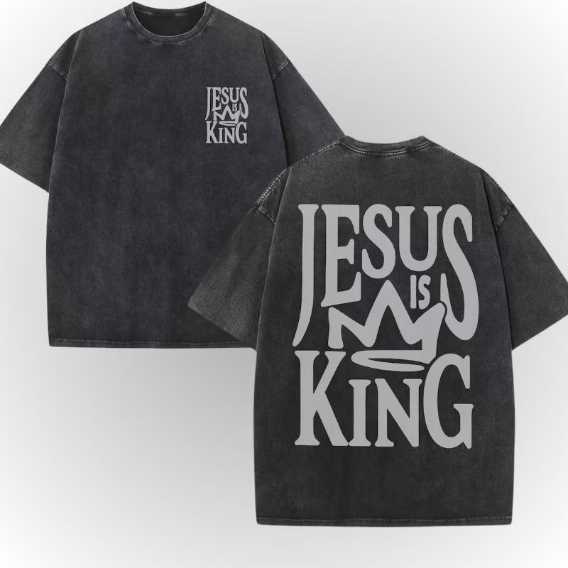 Jesus Is King Letter Graphic T Shirt Women Vintage Acid Wash Cotton Summer Short Sleeve Christian Harajuku Streetwear Tops