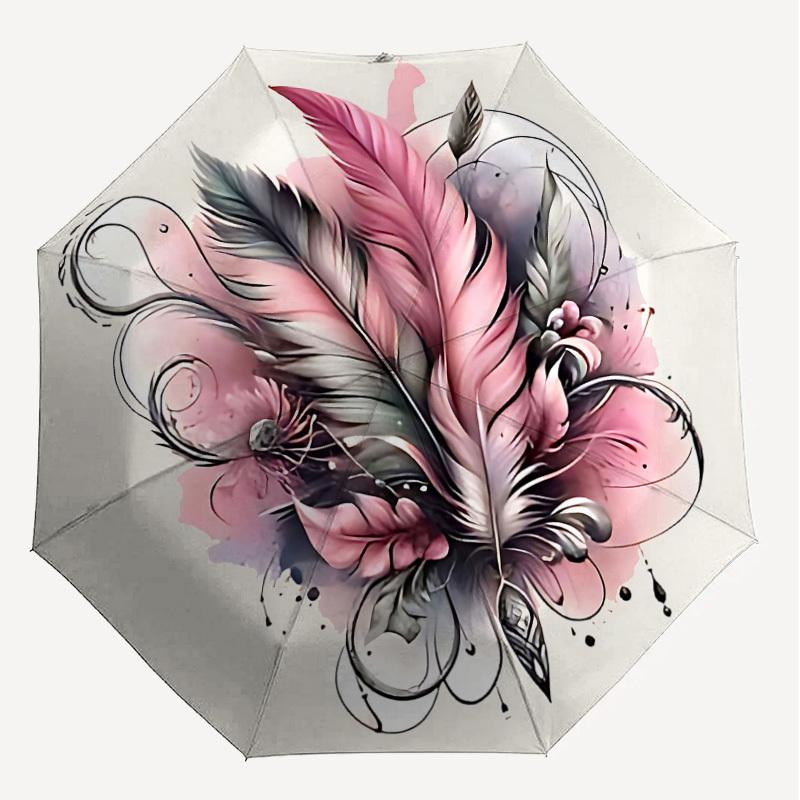 1PC Feathers Ink Umbrella-8-Rib Reinforced, Automatic Open, Lightweight & Durable, Cute Fashion Accessory for Outdoor-P29