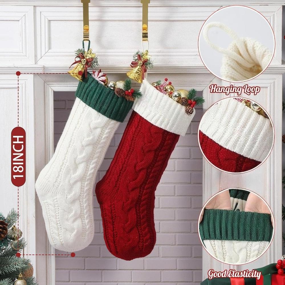 4pcs-18inch Family Christmas Stockings,  Christmas Stocking, Red Xmas Stockings, Custom Stocking with Name, Monogram Stockings