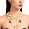 Korean Camellia Pearl Layered Necklace - Elegant Sweater Chain for Women