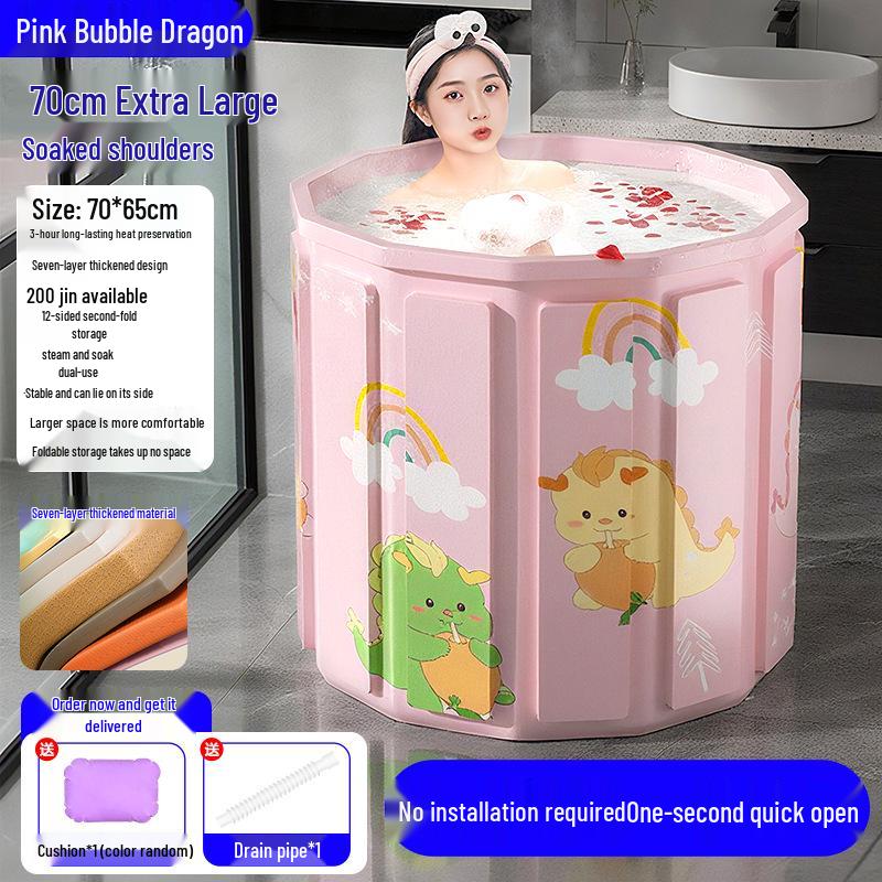 Large Portable Soaking Tub with Thick Quilted Insulation - No Installation Needed, Folding Bathtub for Adults.