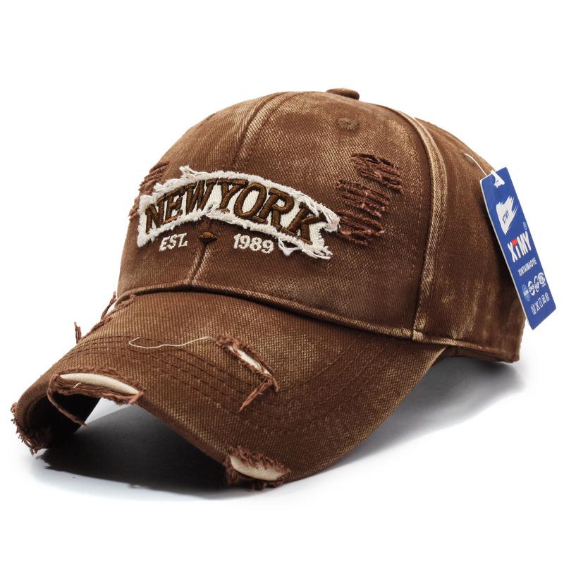 Letter New York Broken Hole Baseball Cap Washed Cotton Adjustable Embroidery Baseball Cap Sunscreen Hats For Man Women Fashion