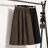 Autumn New Style Corduroy Midi A-Line Skirt for Women, High-Waisted, Slimming, Elastic Waist, Pleated Dress