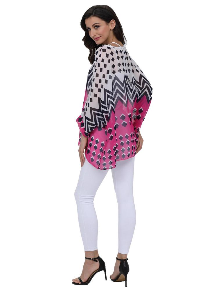 Women's Plus Size Bohemian Chiffon Beach Shirt with Sun Protection