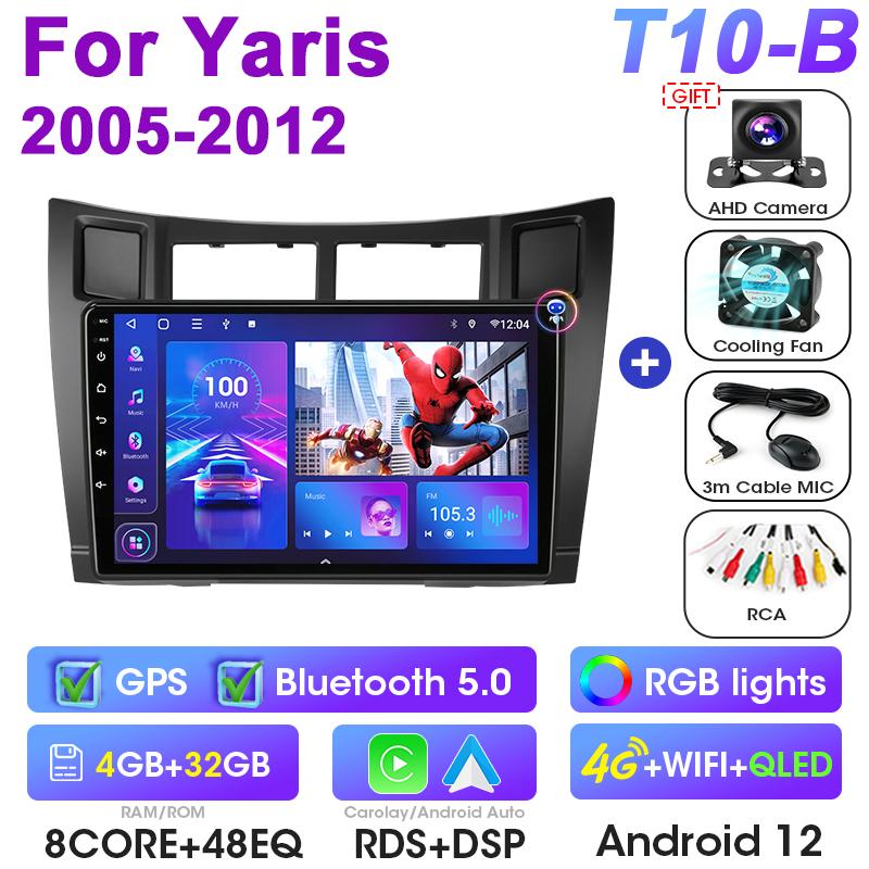 2 Din Android 12 Car Radio For Yaris 2005 - 2012 Multimedia Video Player Navigation GPS 4G Carplay Stereo QLED DVD RDS Head Unit