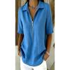 Women Casual Solid Color Lapel Zip Half Sleeve Fashion Blouse
