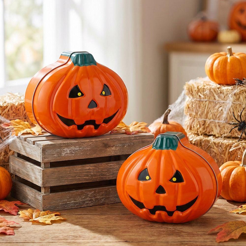 Decorative Halloween Pumpkin Face Tinplate Box Pumpkin Shape Mini Snack Packaging Box Party Supply