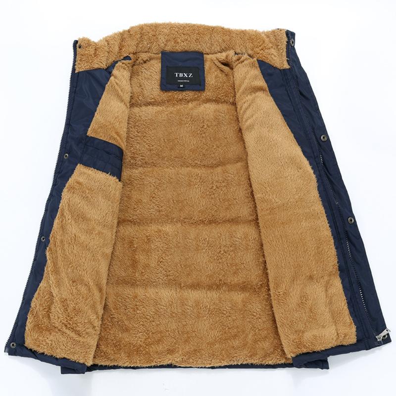 Men's Winter Fleece-Lined Thickened Plus Size Thermal Vest Solid Color Stand Collar Multi-Pocket Sleeveless Jacket
