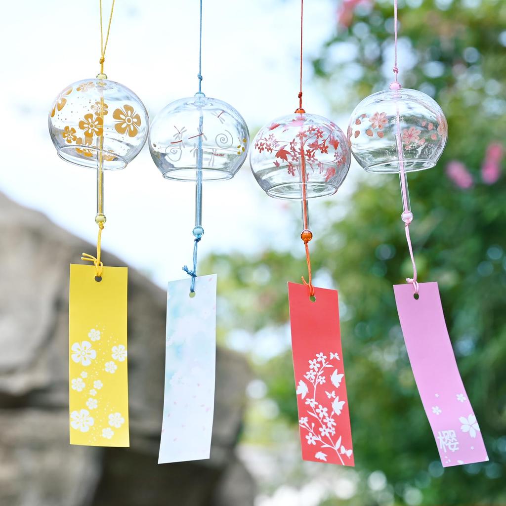 Glas Wind Dekoratives Glas Wind Genießen Sie die Kühle des japanischen Stils Wind Gutes Zuhause Kühler Sommer Klar Geschenk Blume Kirschblüte Libelle Windspiel,