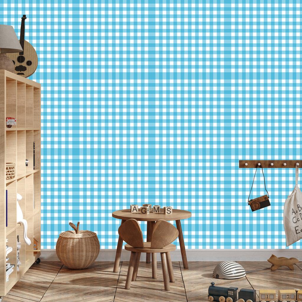 Wallpaper Fabric Pattern Celadon, White and Turquoise 50x1000