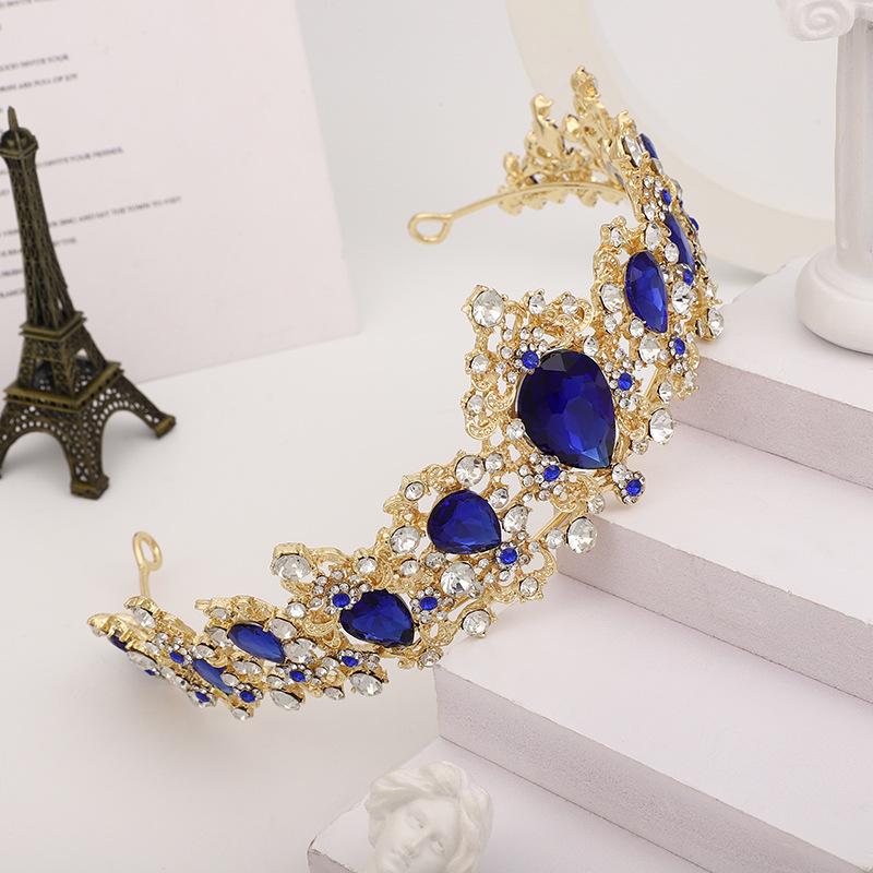 DIEZI Vintage Baroque Blue Crystal Tiara Crown For Women Gilrs Gift Wedding Party Queen Bridal Bride Hair Jewelry Accessories