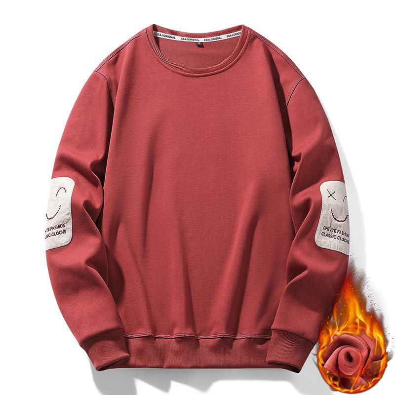 

Мужская толстовка с круглым вырезом из плюша с вышивкой, спортивная свободная кофта-пуловер, модные повседневные толстовки с капюшоном M красный