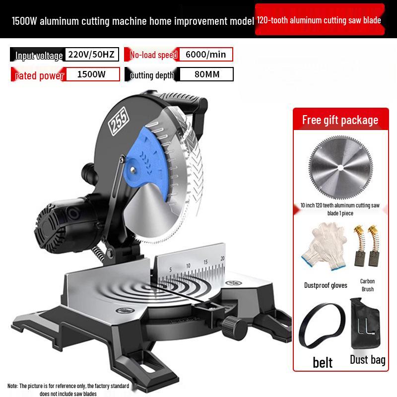 10-Inch High Precision Aluminum Alloy Miter Saw for Multifunctional Wood & Metal Cutting, 45 Degree Configuration.