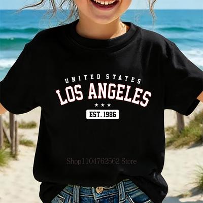 Sommer Kinder Freizeit Mode T-Shirts Los Angeles Grafikdruck Bunte Oberteile Mädchen Jungen Rundhals Locker Kurzarm Kinder T-Shirts