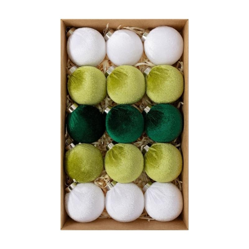 15 Piece Velvety Baubles Hanging Ornament Christmas Tree Ball Decoration Set for Holiday Tree Styling, Wreaths, Mantel Gift Wrapping