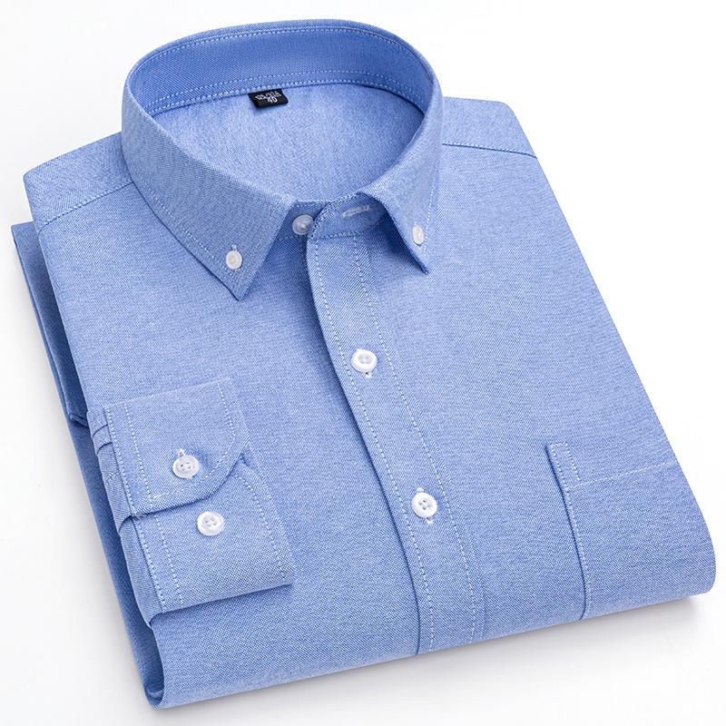2026 Men Oxford Fashion 100% Cotton  Long Sleeve Casual Slim Solid Color Plaid Print Stripe Formal Dress Shirt Plus Size