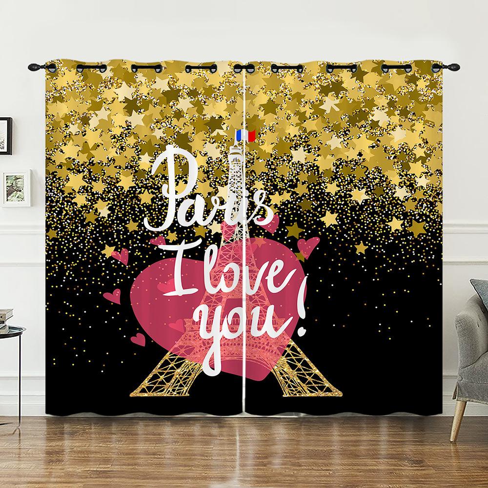 Curtains Rose Love Valentine Hunliji Curtains Bedroom Living Room Blackout Curtain Perforated 2pcs*97cm*114cm*2