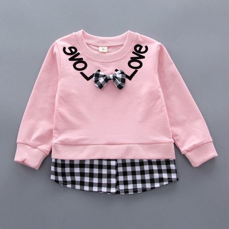 Danmo Baby Girl Clothes Spring Autumn Cotton Suit 0-4 Years Plaid Letter Printed Sweater Baby Girl Clothes Two-Piece Suit