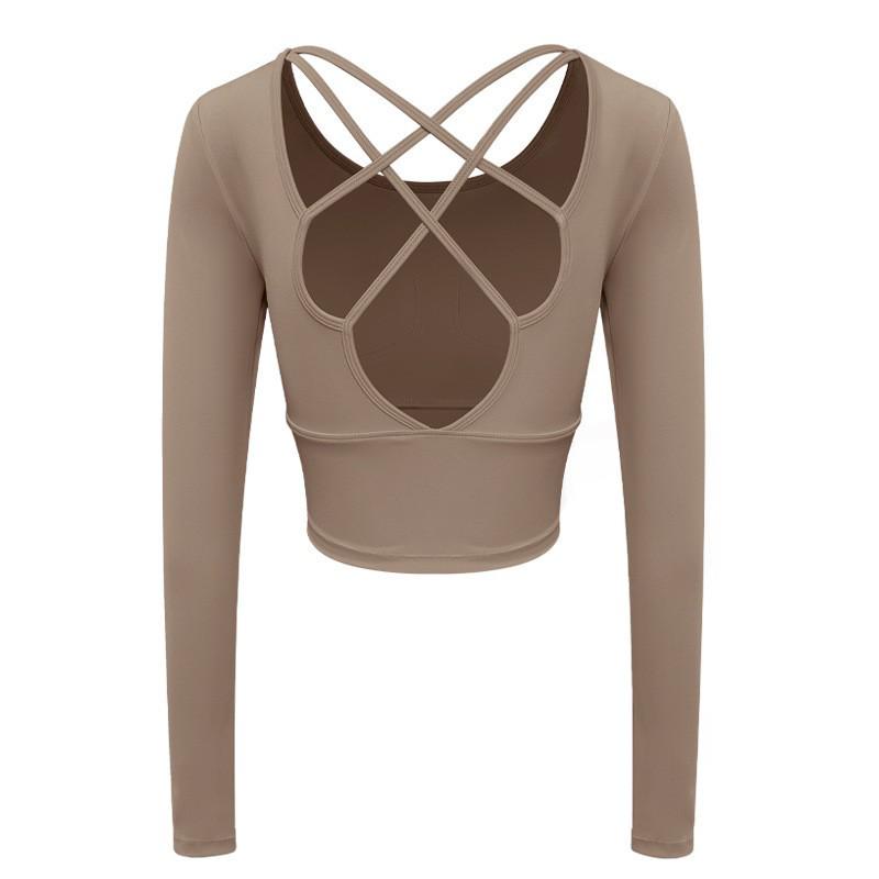 

Женский топ с открытой спиной нюдового цвета для йоги с длинным рукавом Lulu Small