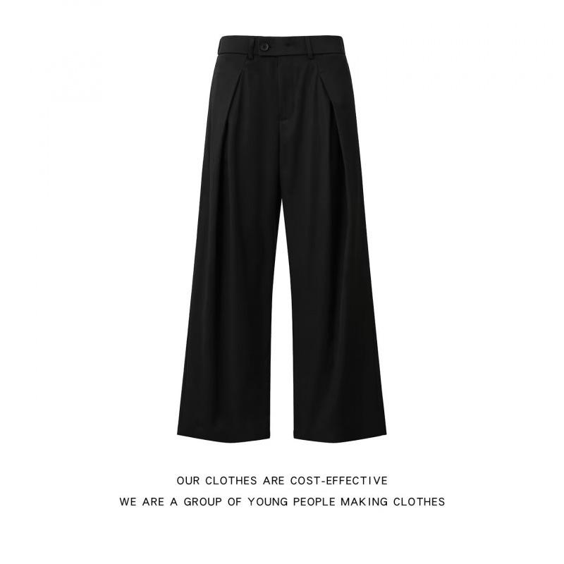 Hong Kong style wide-leg trousers loose drape three-dimensional design wrinkled men's silhouette non-ironing casual straight trousers men