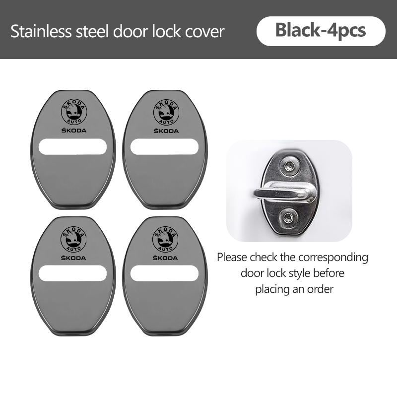 AAABR1 For Skoda 4Pcs Car Door Lock Covers Auto Decorative Accessories Kodiaq Fabia Kamiq Karoq Octavia 2 3 Rapid Scala
