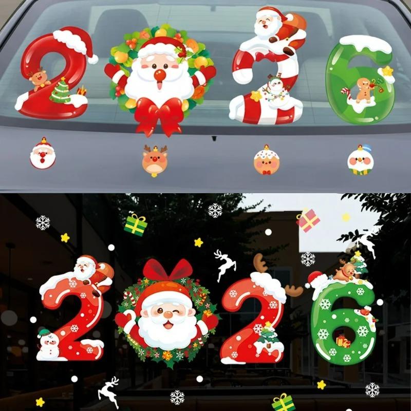 2026 Christmas Window Electrostatic Stickers Universal Car Glass Window Doors PVC Sticker Home Festive Party DIY Decor Decals
