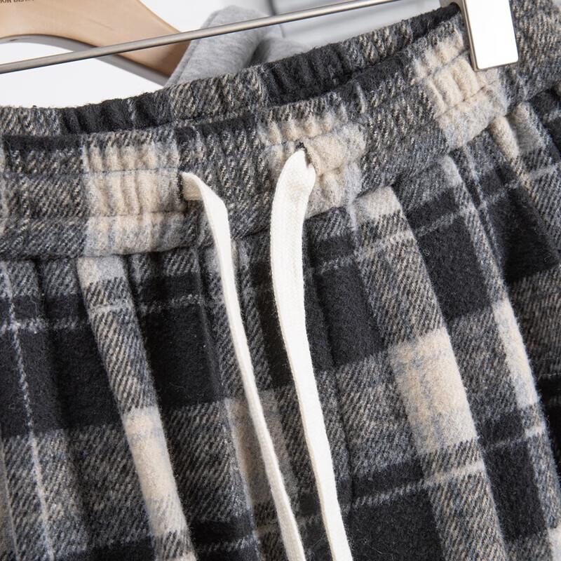 Women's Plaid High-Waist Fleece-Lined Wide-Leg Casual Pants