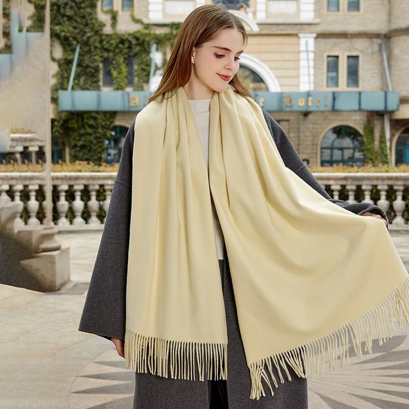 Womens Wool Blend Scarf Winter Warm Shawl Soft Solid Color Knit Wrap With Fringe Korean Style