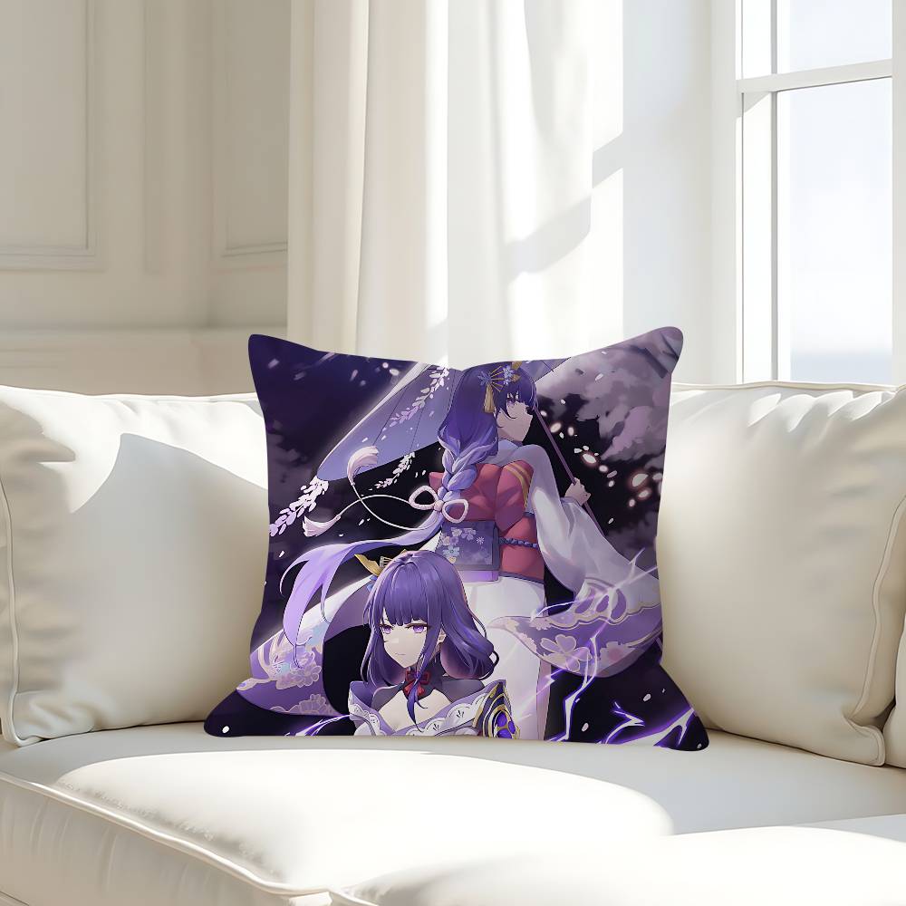 G-Genshin Impact Raiden Shogun Kissenbezug Abnehmbarer Waschbarer Kissenbezug – Ganzjahres Weiches Leinen