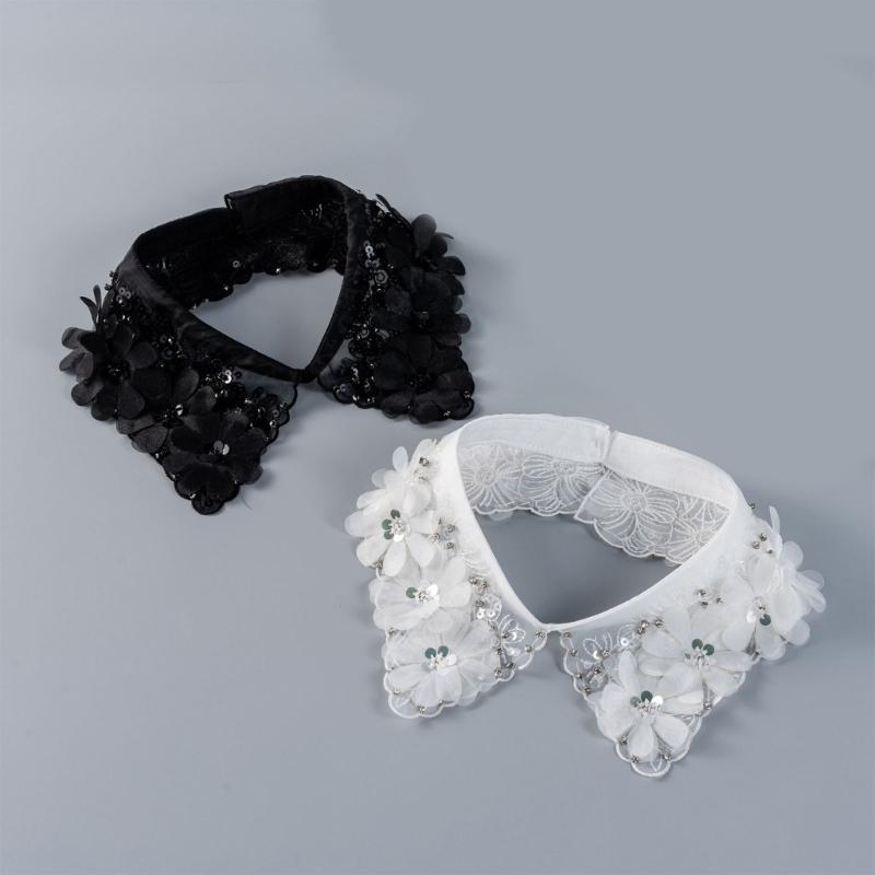 Lace Flower Detachable Collar With Beadwork Sequined Elegant Faux Collar Neck Accessory For Women Girl Daily Outfit