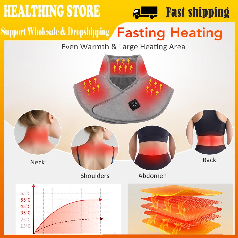 Electric Heating Shoulder Neck Pad Cervical Wrap with Three Levels Temperature Warm Back Relaxation Tool for Office Home Use