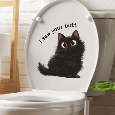 Cute Kitten Toilet Seat Sticker Bathroom Decor Removable Waterproof Decal