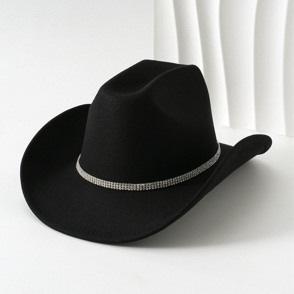 Special men's and women's European and American style elegant cowboy hat accessories square rhinestone gem elegant top hat ball felt hat